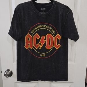 AC/DC Distressed Black Tee with Red and Yellow Logo